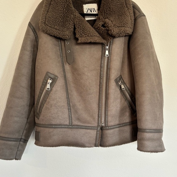 Zara Faux Leather Shearling Double Faced Biker Jacket - Picture 5 of 8
